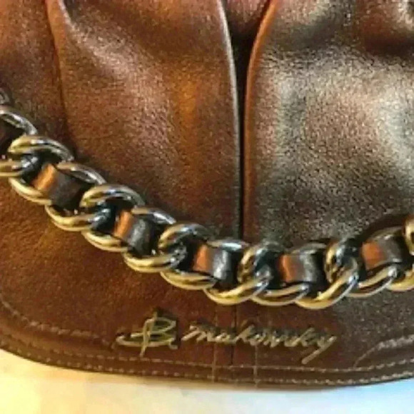 B Makowsky‎ Metallic Bronze Leather Chunky Chain Shoulder Hand Bag Purse - Picture 5 of 10